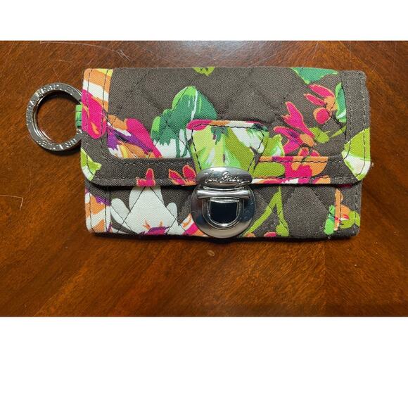 Vera Bradley Handbags - Vera Bradley Quick Swipe ID Coin Purse English Rose Floral Silver Key Loop Brown
